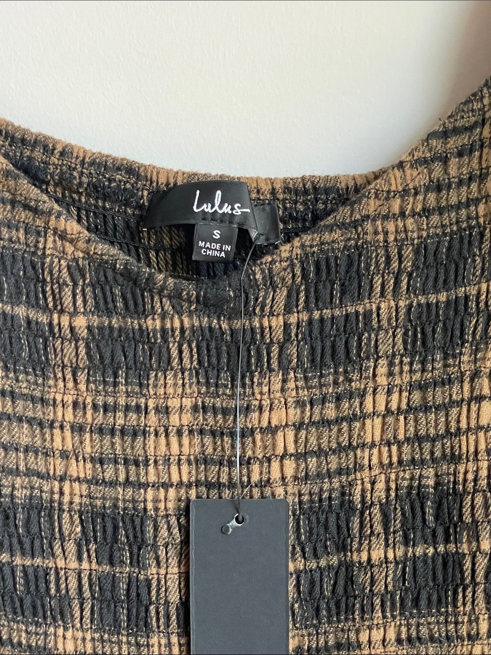 Lulu's Black and Tan Plaid Flannel Smocked Puff-Sleeve Tiered Mini Dress - Picture 2 of 5